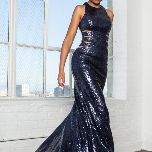 High Neck Sequined Sheath Prom Dress GSGL2299